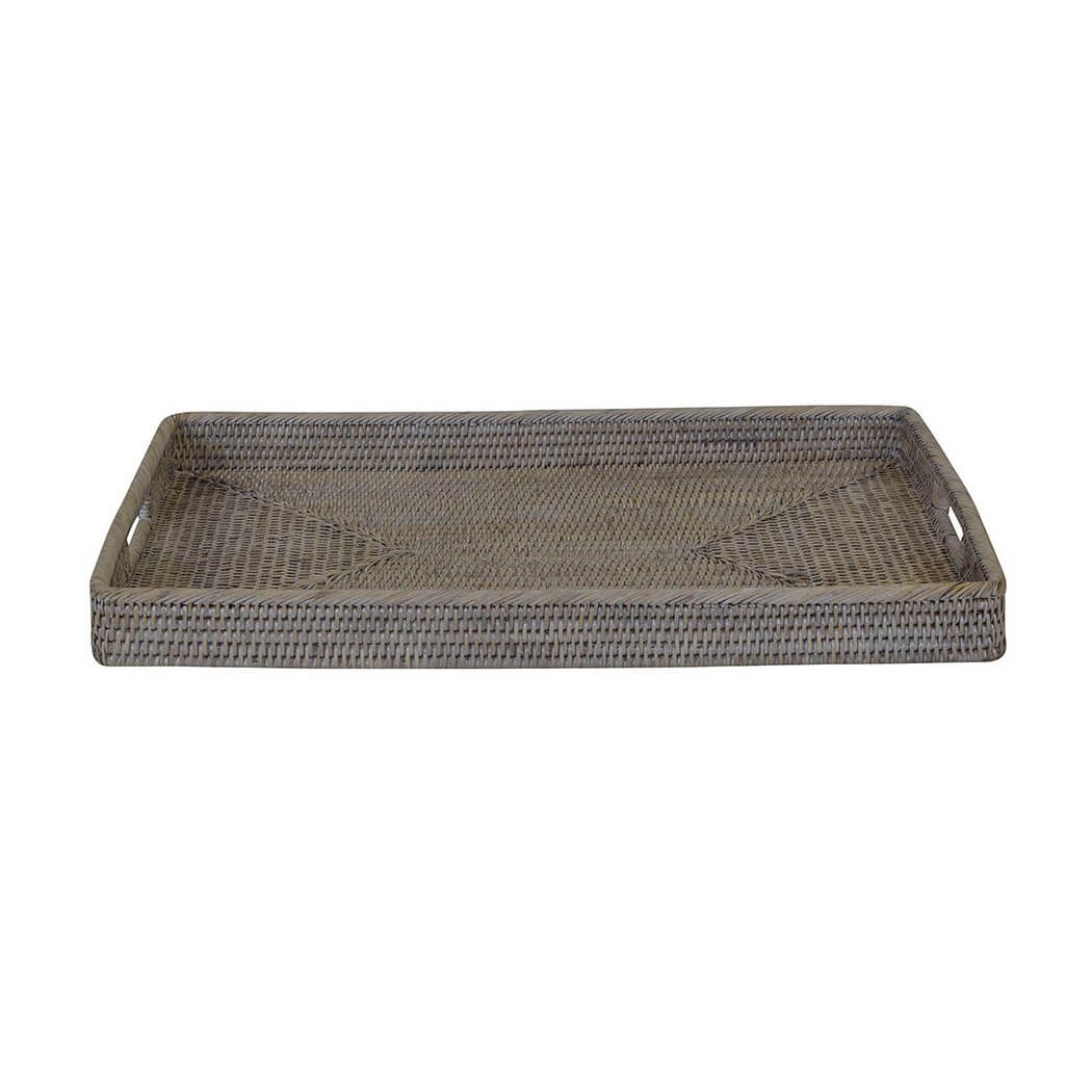 Whitewash Rattan Serving Tray Rectangle (Available in 3 Sizes)