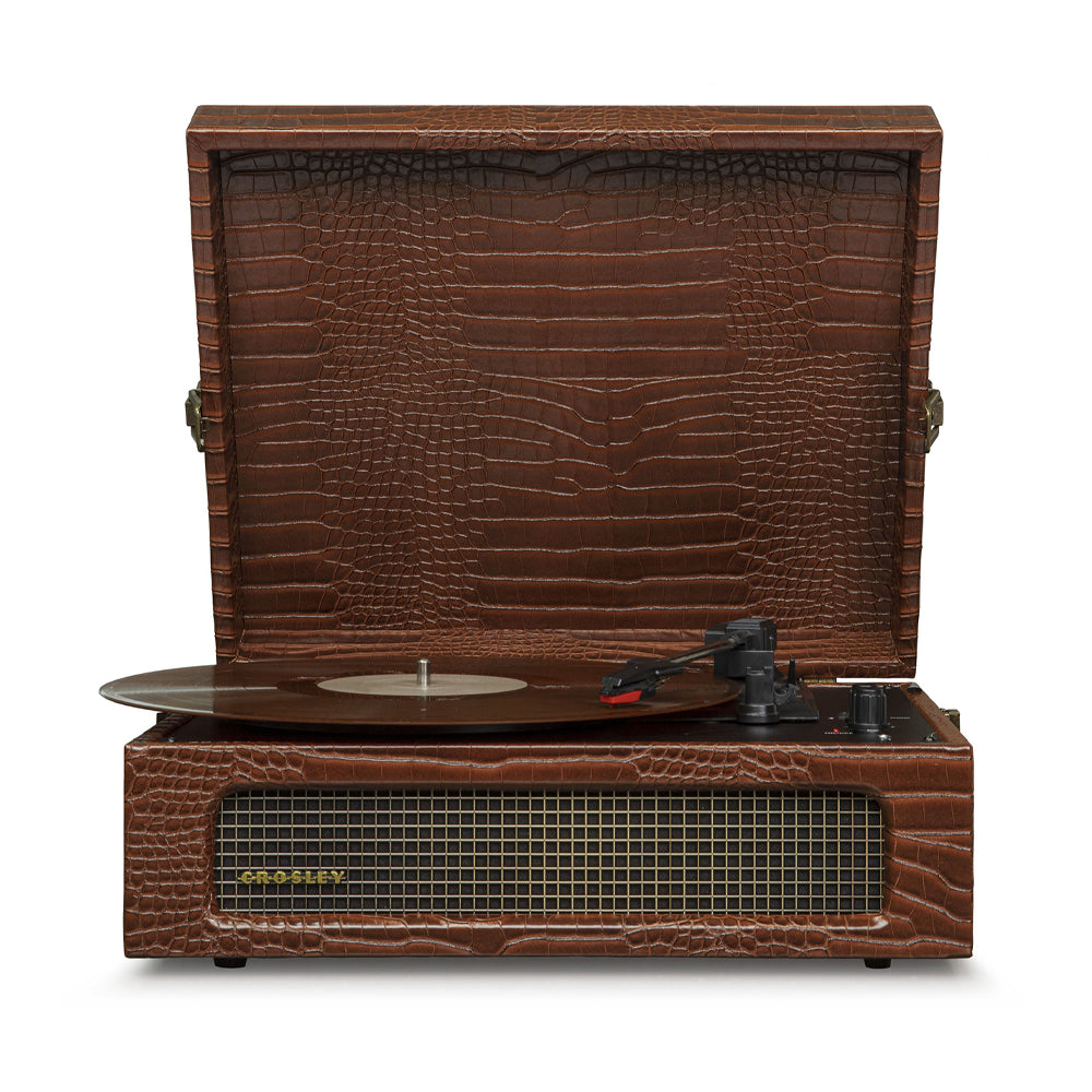 Crosley Voyager Bluetooth Portable Turntable + Entertainment Stand - Brown Croc BUNDLE