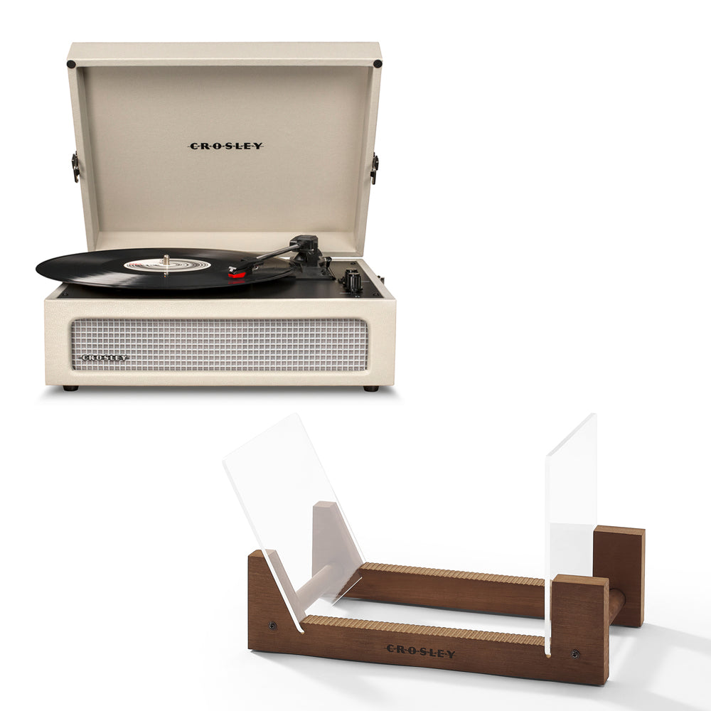 Crosley Voyager Bluetooth Portable Turntable - Dune + Crosley Record Display Stand BUNDLE