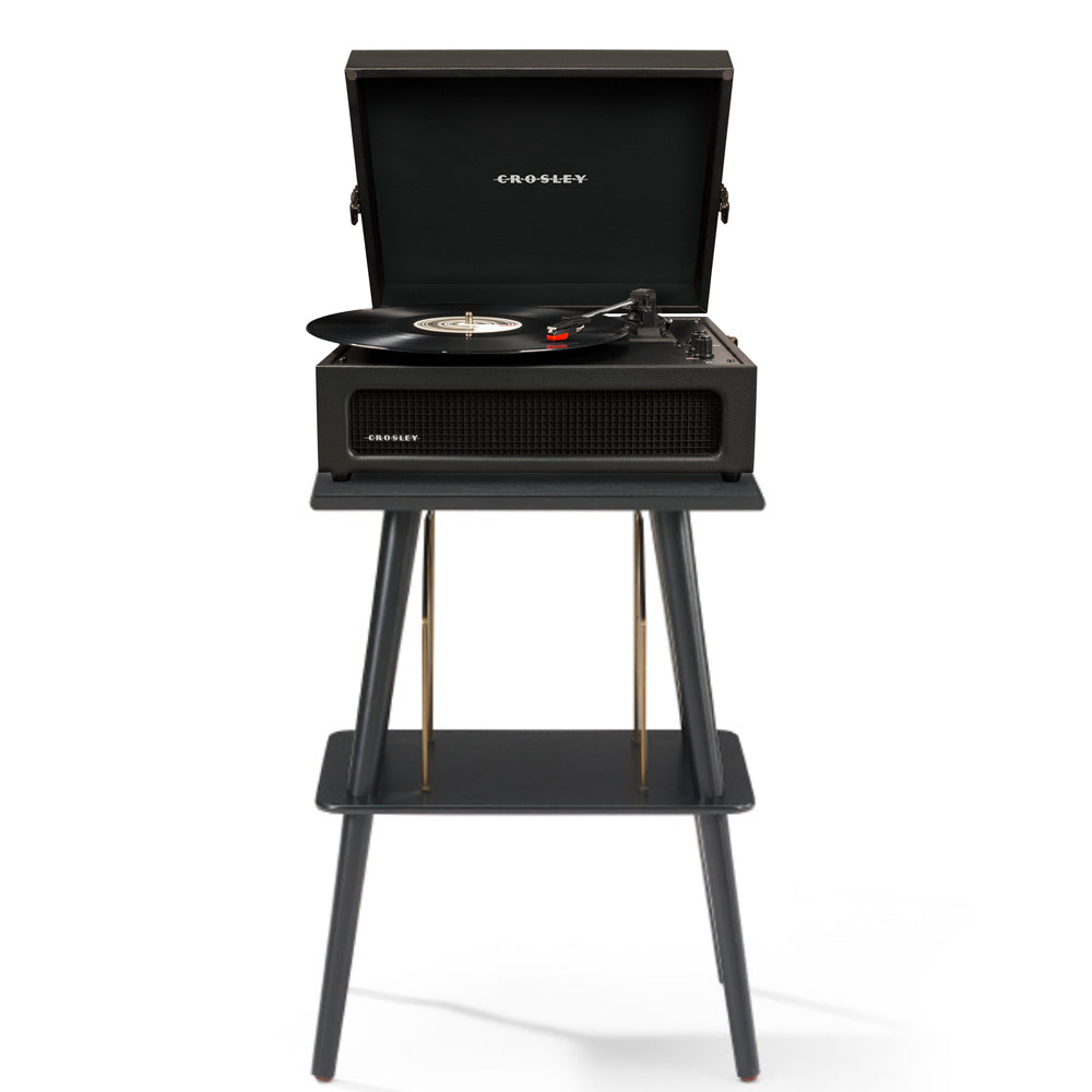 Crosley Voyager Bluetooth Portable Turntable + Entertainment Stand - Black BUNDLE