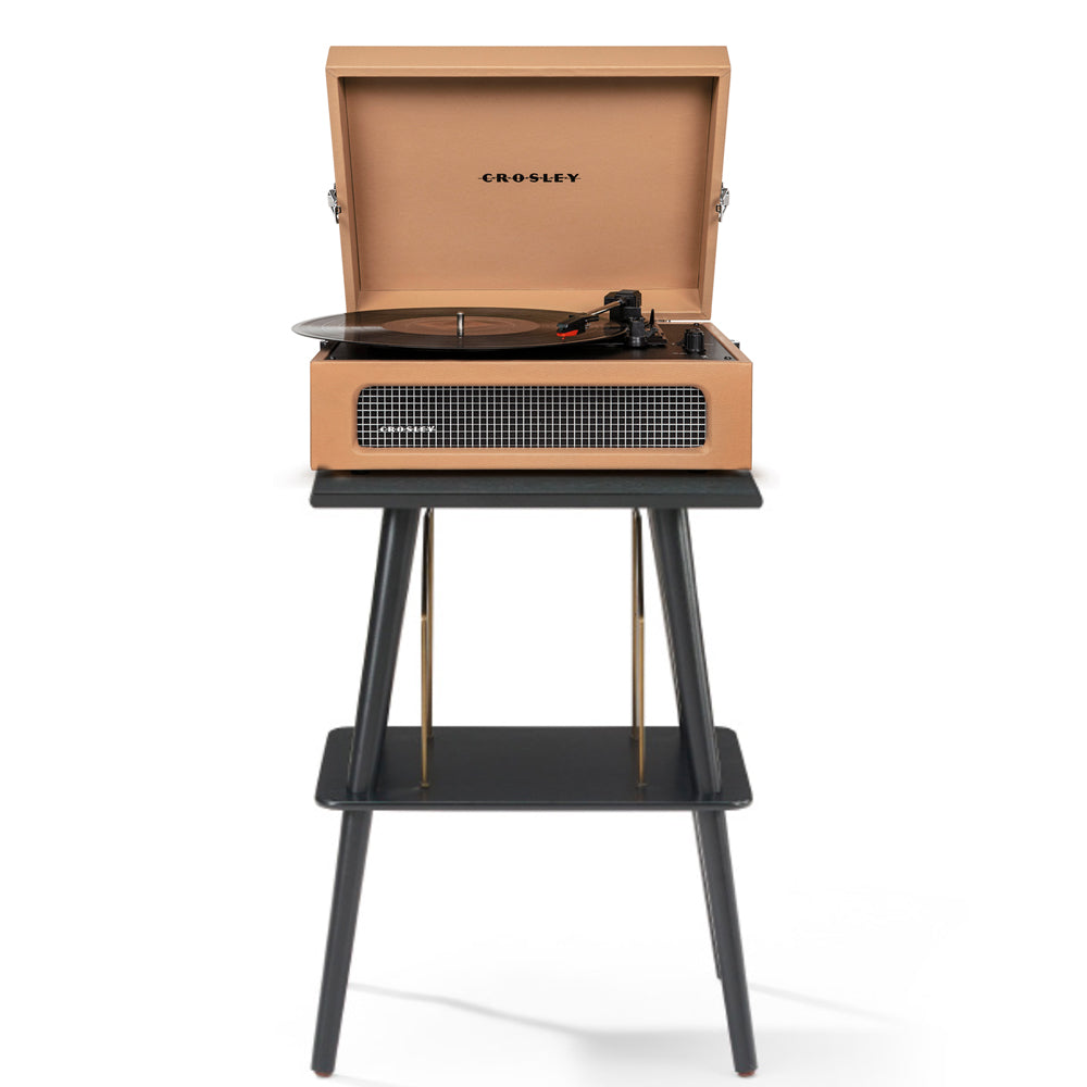 Crosley Voyager Bluetooth Portable Turntable + Entertainment Stand - Tan BUNDLE