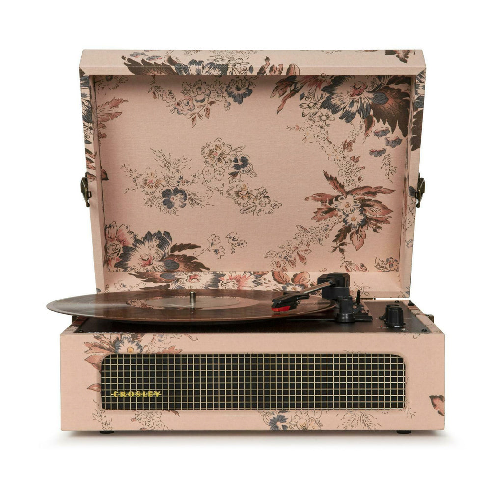 Crosley Voyager Bluetooth Portable Turntable + Entertainment Stand - Floral BUNDLE