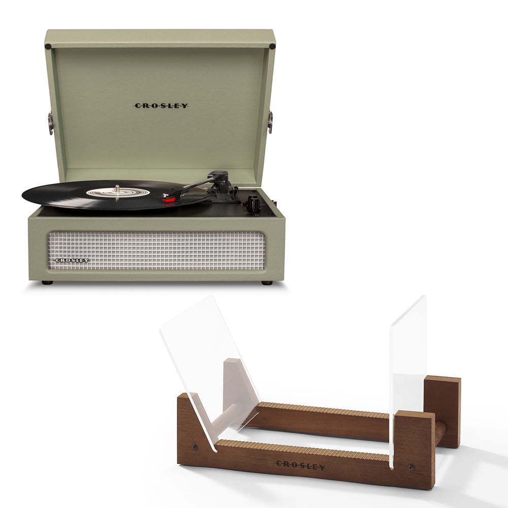 Crosley Voyager Bluetooth Portable Turntable - Sage + Crosley Record Display Stand BUNDLE