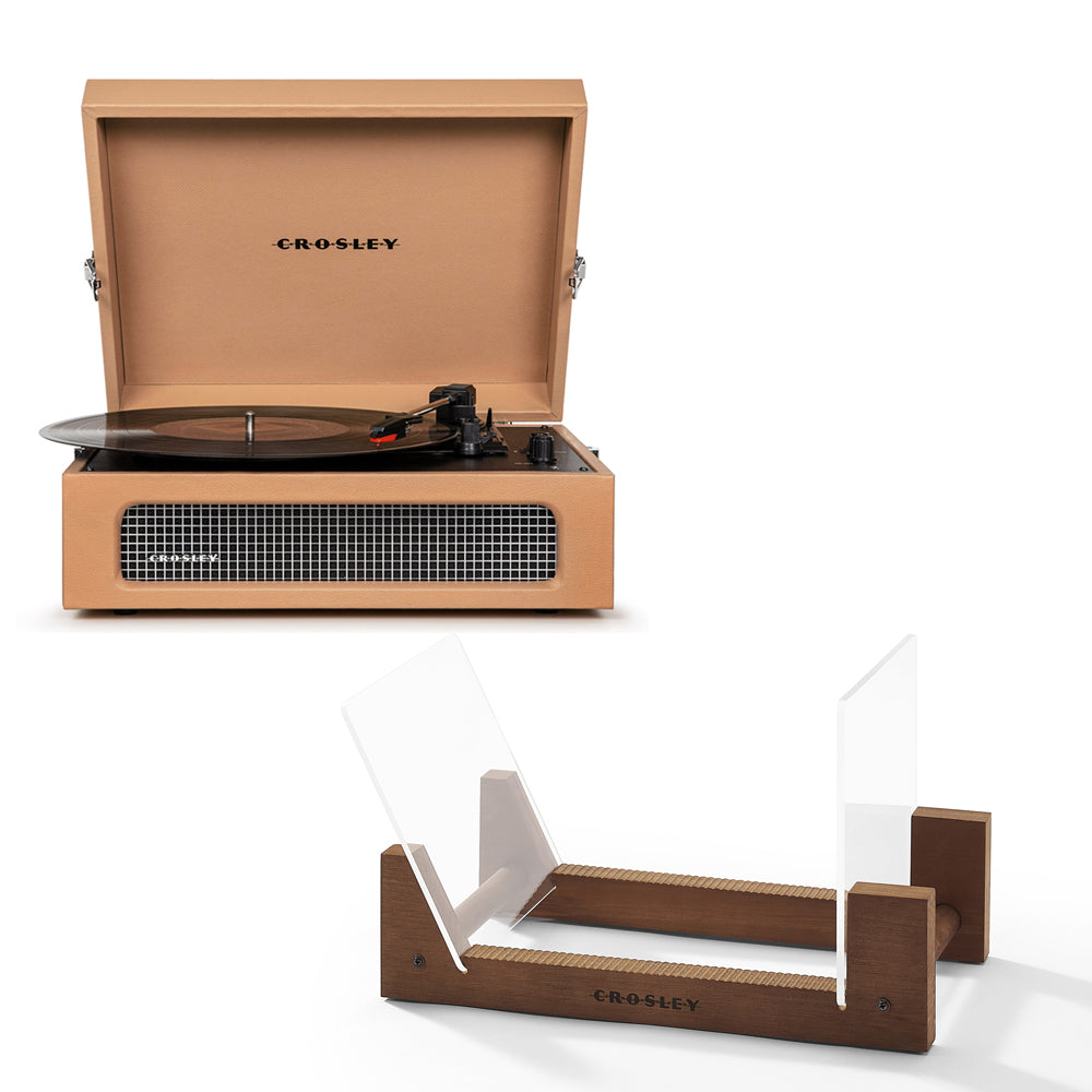 Crosley Voyager Bluetooth Portable Turntable - Tan + Crosley Record Display Stand BUNDLE