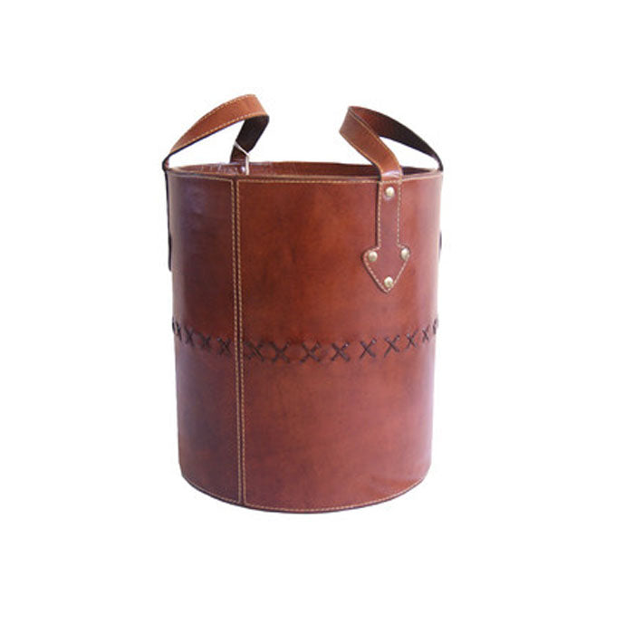 Round Leather Cylindrical Basket (2 Colors to Choose)