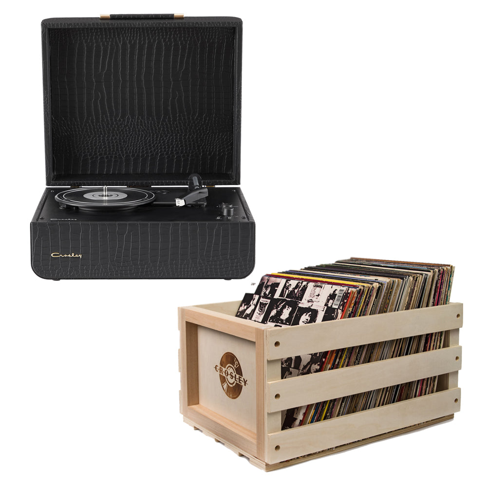 Crosley Mercury Turntable - Black + Crosley Record Storage Crate BUNDLE