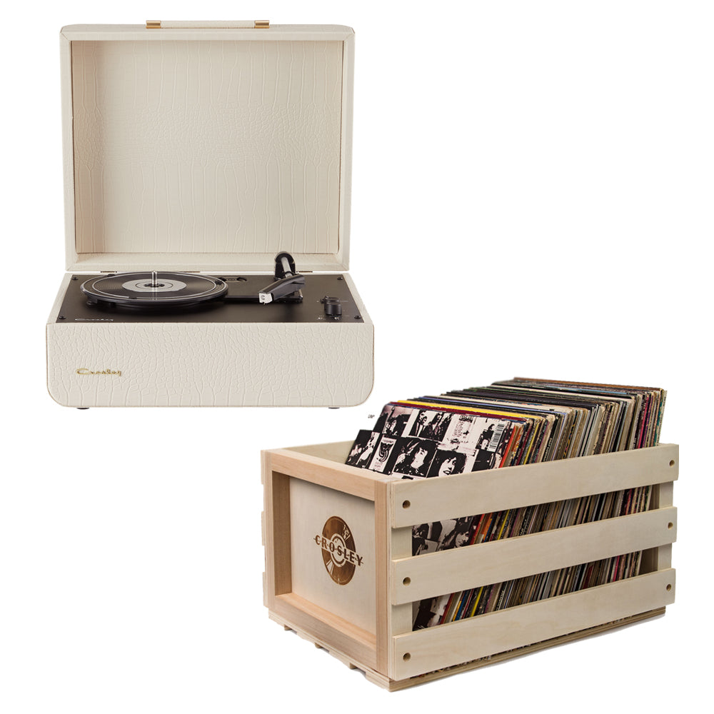 Crosley Mercury Turntable - Cream + Crosley Record Storage Crate BUNDLE