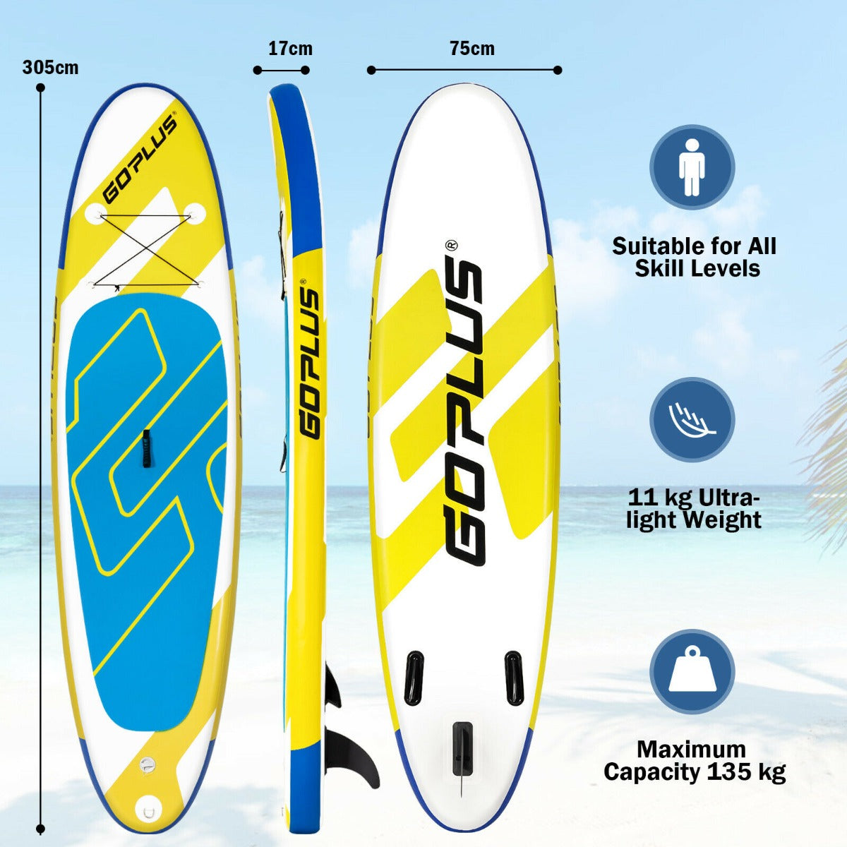 Lightweight 15 cm Thick Stand Up Paddle with Adjustable Paddle for All Skill Levels